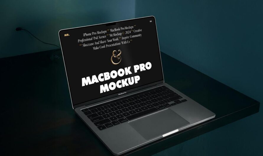 Откройте свои возможности с бесплатным мокапом MacBook Pro на черном столе