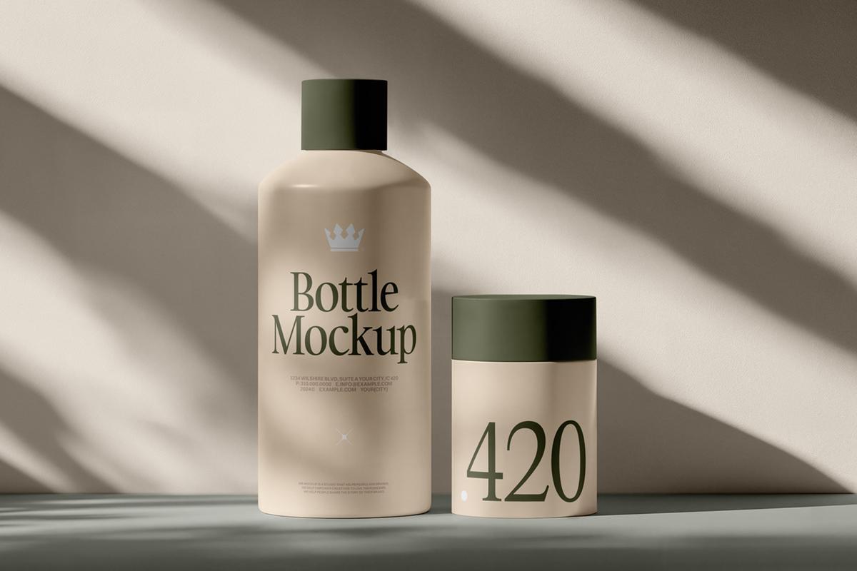 Free Plastic Cosmetic Bottle and Deodorant Mockup