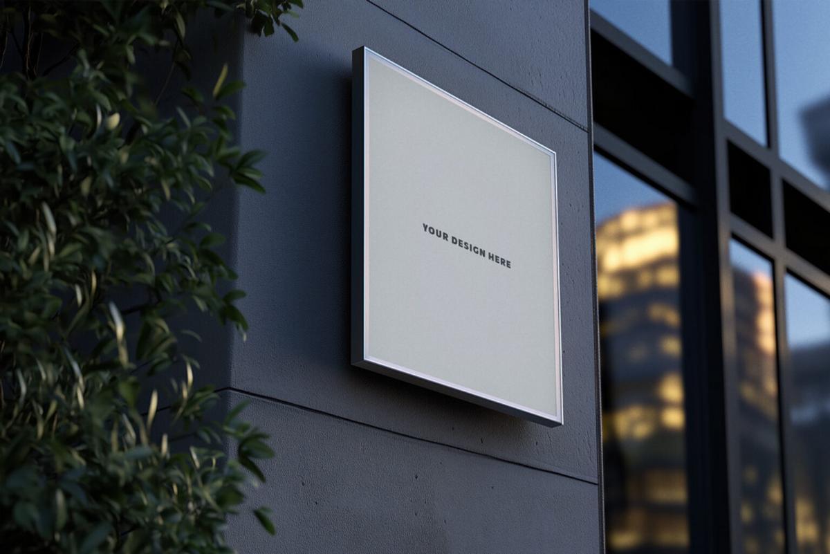 Square Building Wall Sign Mockup