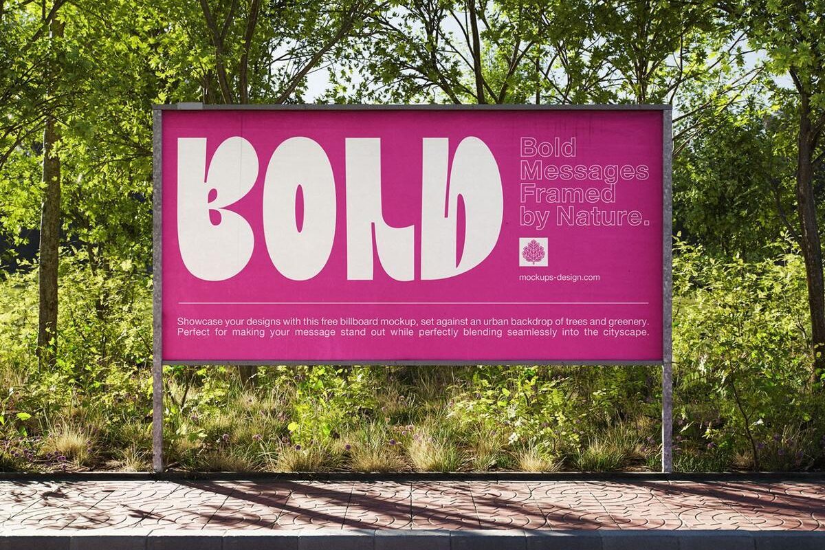 Billboard mockup in green surroundings