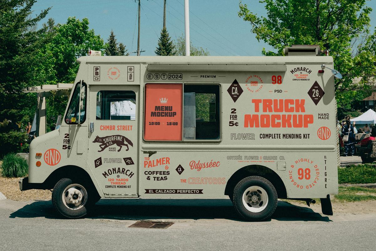 Free Front View Food Truck Mockup