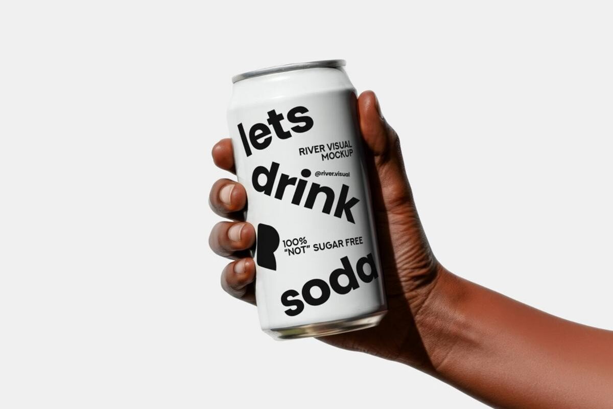 Hand holding Beverage Can Mockup