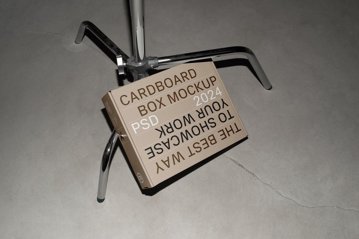 Free White Cardboard Box on Tripod Mockup